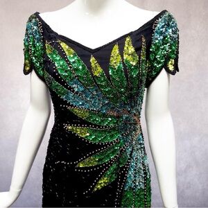 Vintage Alyce Designs Elegant Black and Green Evening Gown